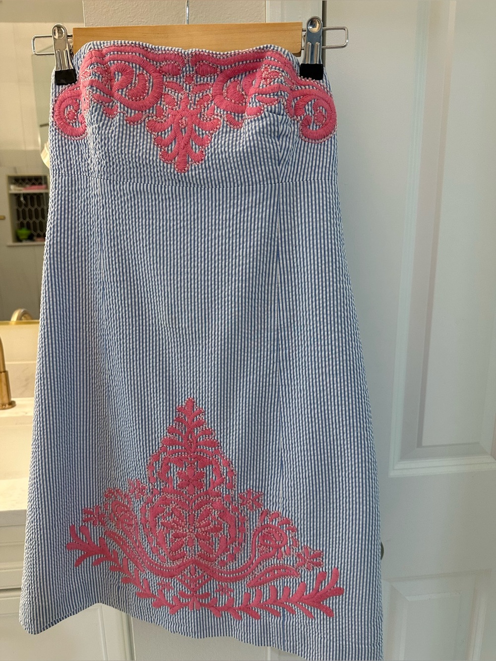 Lilly Pulitzer Blue & Pink Seersucker A-Line Skirt